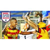 Fort Lauderdale Strikers Forward Stefano Pinho Celebrates with a Fan