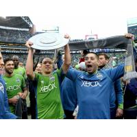 Seattle Sounders FC celebrates the 2014 Supporters' Shield
