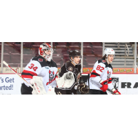 Binghamton Devils goaltender Evan Cormier and defender Nikita Okhotiuk vs. the Hershey Bears